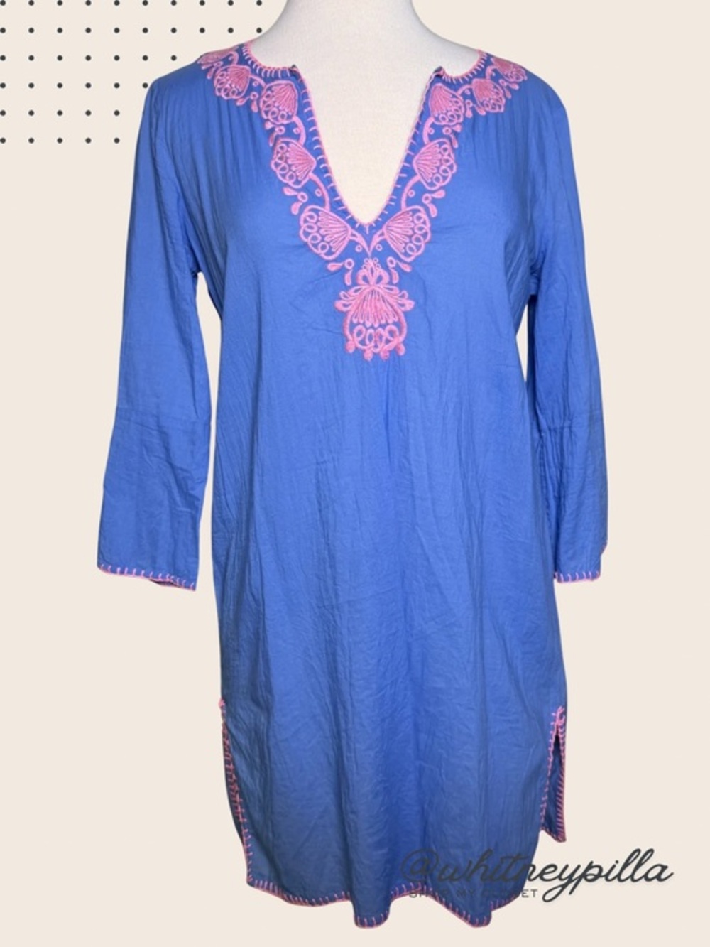 Lilly Pulitzer Beach Cover Up 3/4 sleeve Cotton Tunic in Blue Pink Size Medium